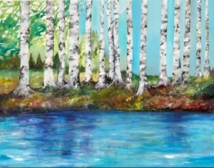 Maleri med birketræer inspireret fra Amager